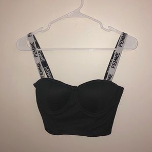 REVAMPED Black Bustier Crop Top Femme Straps